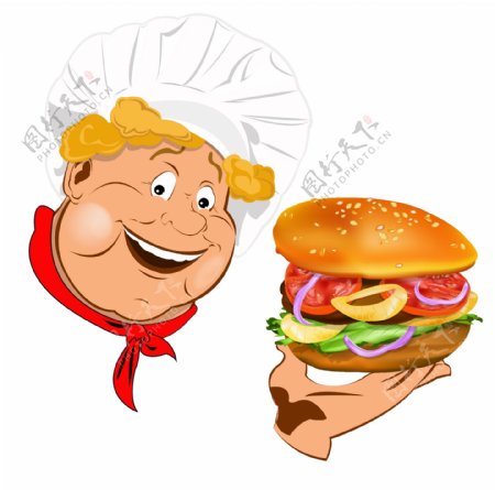 拿着汉堡的厨师卡通素材设计