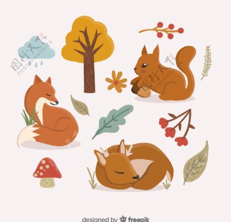 3款可爱秋季动物设计