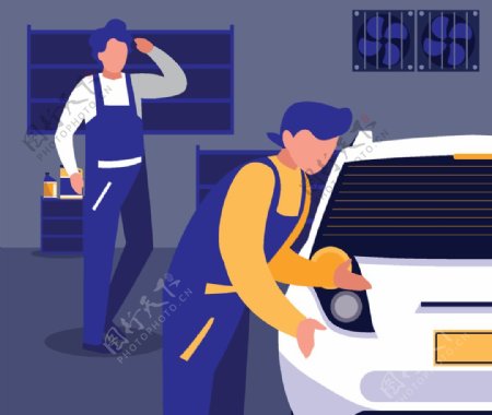 汽车修理主题插画