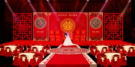 红色婚庆舞台背景红色舞台