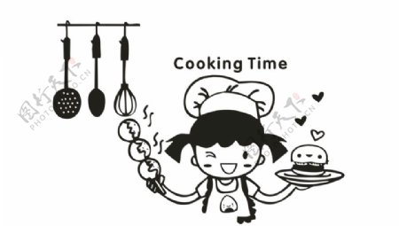 小女孩烹饪卡通