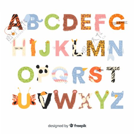 26个字母动物花纹字母