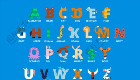 26个彩色动物形字母