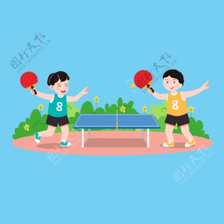 儿童运动打乒乓比赛人物元素