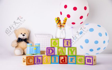 儿童节气球玩具积木背景素材