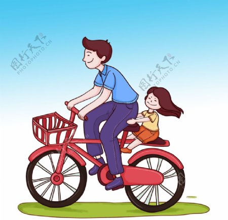 骑自行车的父女人物