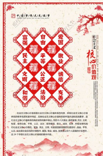 中国梦社会和谐标语红色海报展板