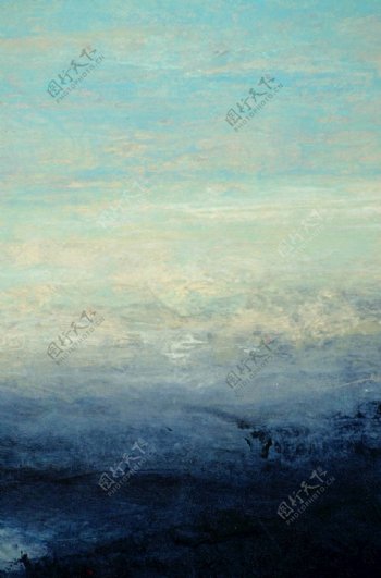 油画抽象天空大海蓝色