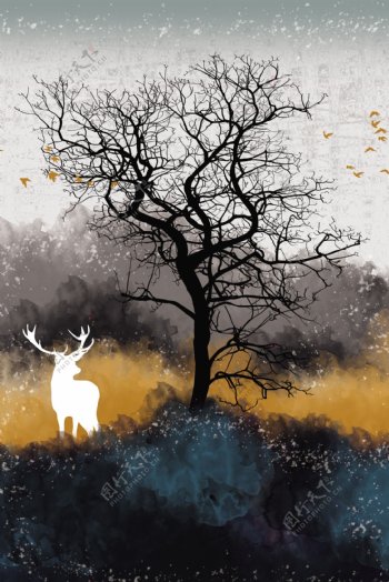 森林麋鹿装饰画