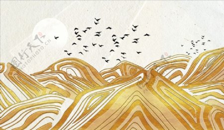 飞鸟抽象山水画图片