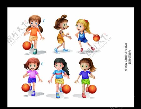 女孩篮球卡通AI矢量图图片