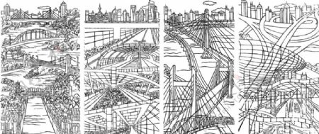 城市公路立交桥线稿图片