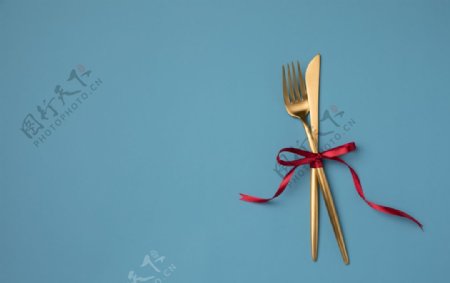 刀叉勺子餐具背景海报素材图片