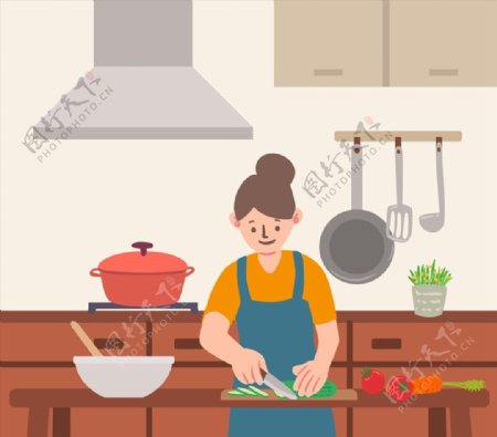 厨房做饭的女子图片
