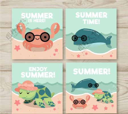可爱海洋动物卡片图片
