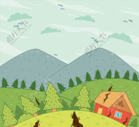 创意地震灾害插画图片