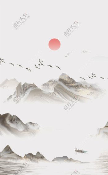 山水复古传统背景海报素材图片