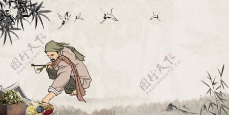 人物中式传统复古背景海报素材图片