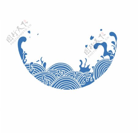 手绘中国风蓝色海水纹矢量插画图片