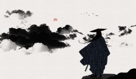 武侠山水复古传统背景素材图片