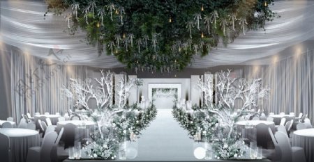 白色现代小清新婚礼舞台背景图片