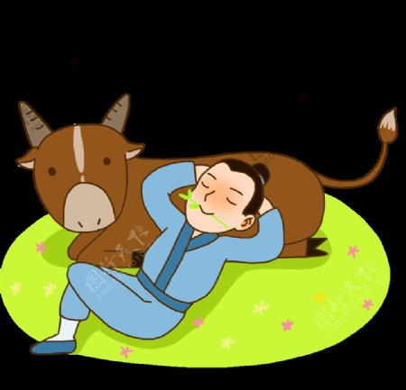 牧牛插画图片
