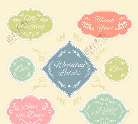 素雅花纹婚礼标签图片