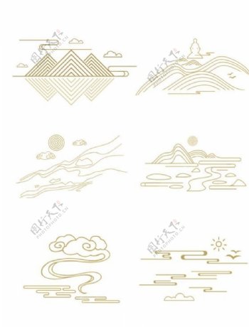 矢量中式山纹祥云纹中国风山水图片