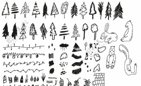 北欧手绘小清新树木兔子图片