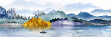 新中式写意山水装饰画图片