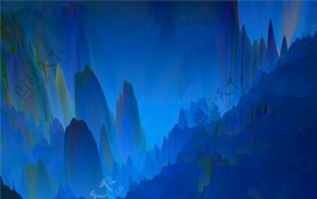 蓝色抽象水墨山峰图片