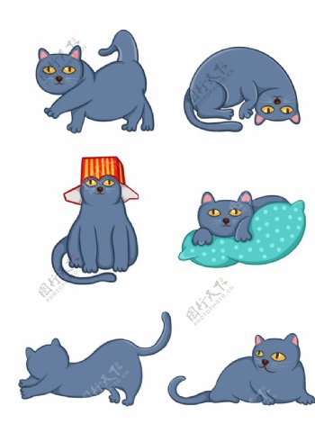 可愛卡通貓咪設計元素圖片