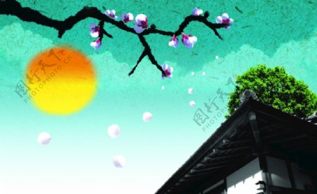 中国风背景绿天太阳梅图片