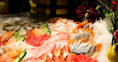 西餐厅三文鱼海鲜自助餐菜品图片