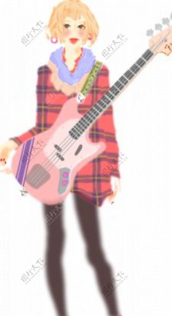 城市女孩的吉他手矢量图像