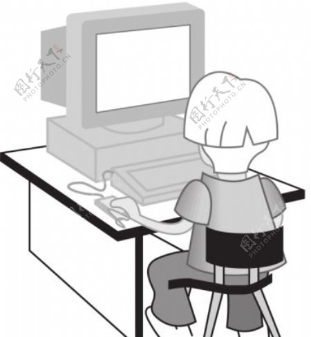孩子在电脑桌矢量插画