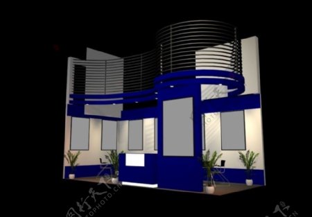蓝色主题产品展示厅效果图3D模型素材