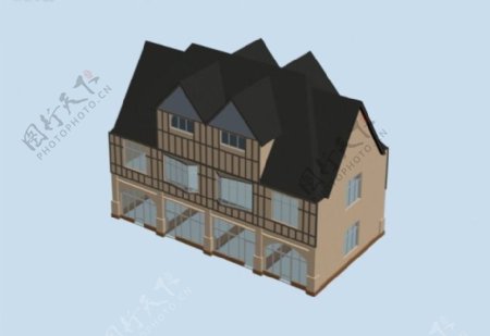欧式门面楼建筑效果图3D模型