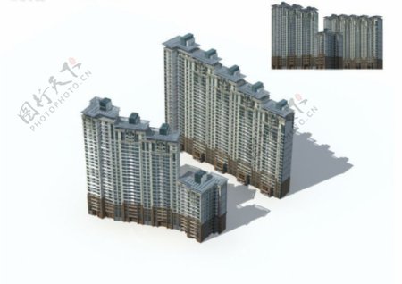 阶梯式联排高层住宅楼群建筑3D模型