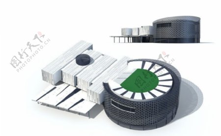 圆形时尚多层公建建筑3D模型