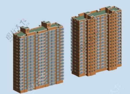 双排高层住宅建筑3D模型