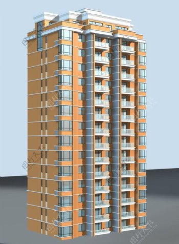 塔式屋顶高层住宅建筑3D模型