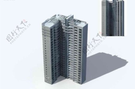 现代高层小区独栋住宅栋3D模型