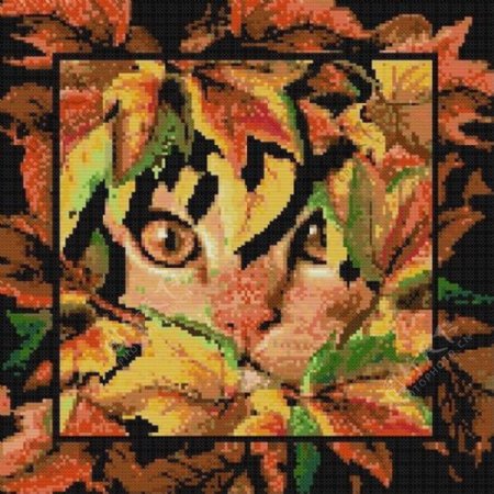叶子中的猫咪十字绣