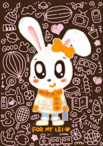 位图可爱卡通卡通动物小兔子围巾免费素材