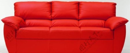 红色多人软沙发3D模型含材质