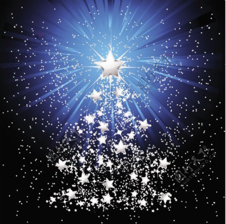 矢量璀璨星星圣诞树光芒背景