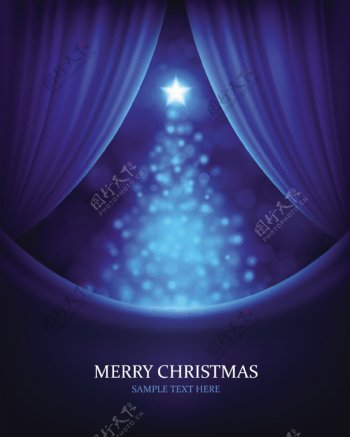 蓝色炫彩圣诞树矢量素材