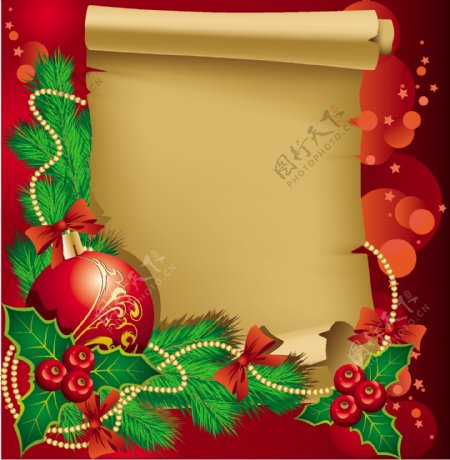 牛皮纸卷轴圣诞背景图片