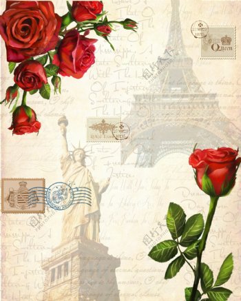 欧式复古风格玫瑰花背景图片高清下载
